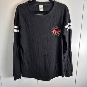 VTG PINK Victoria's Secret Black Long Sleeve Cutout Back Top Small